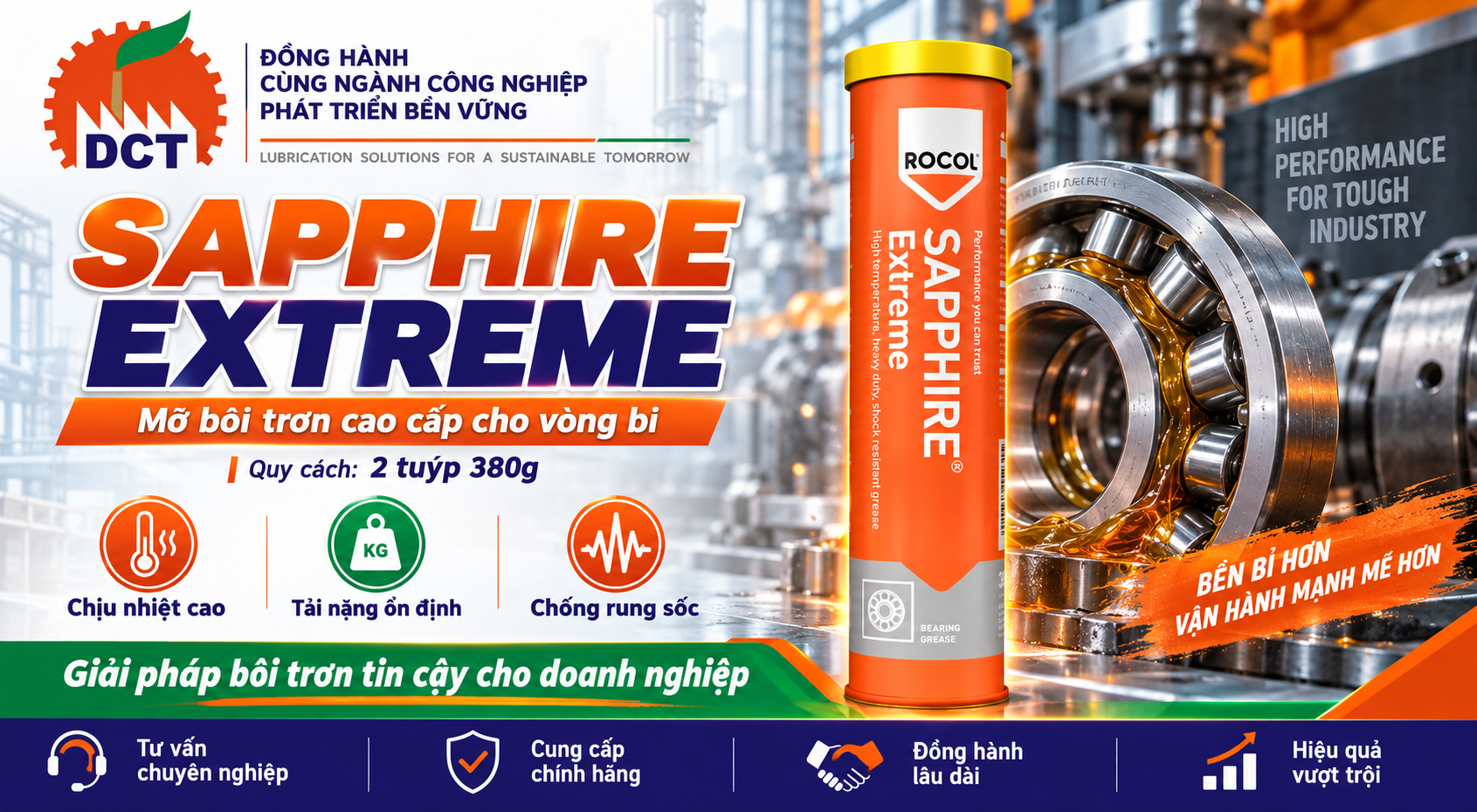 Mỡ bôi trơn Sapphire Extreme 2 dạng tuýp 380g chính hãng,